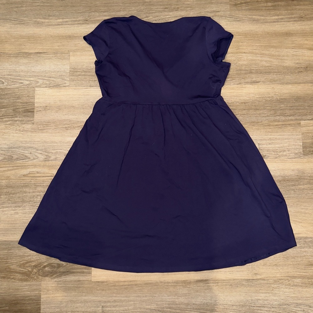 Pact Organic Cotton Wrap V-Neck Dress Purple XXXL Short Sleeve A-Line Fit Flare - Picture 5 of 6